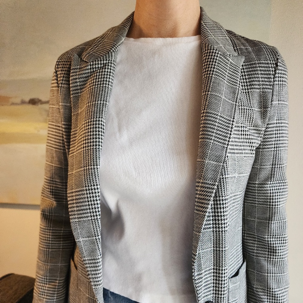 H&M Stretch Blazer Houndstooth Black & White